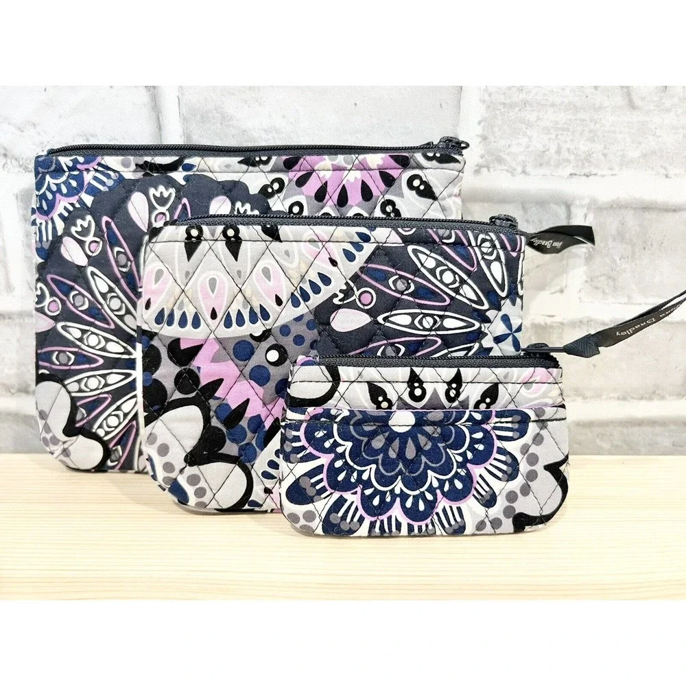 Vera Bradley Set of 3 Cosmetic Makeup Small Storage Pouches EUC - Picture 2 of 3